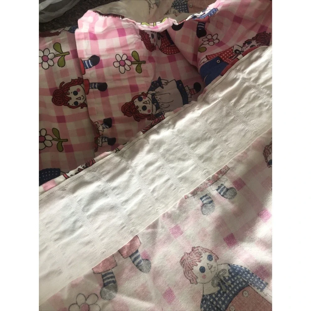 2 Vintage Custom Made RAGGEDY ANN & ANDY Curtain DRAPERY PANELS Pink Check 64x63